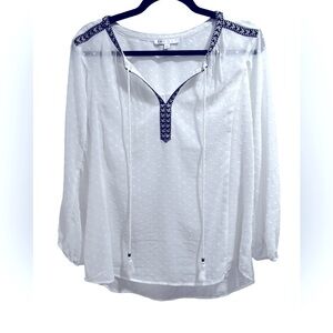 DR2 white tunic blouse Swiss dot size large in excellent like-new condition